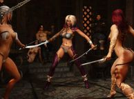 Three Animated Babes Ready To Sword Fight - toon