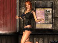 Redheaded Virtual Babe Teasing In Black Lingerie - animated