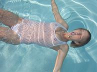 See Thru White Swimwear On Underwater Girl - white bathingsuit