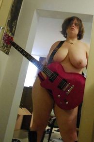 Fat Lady Selfie With Her Electric Guitar